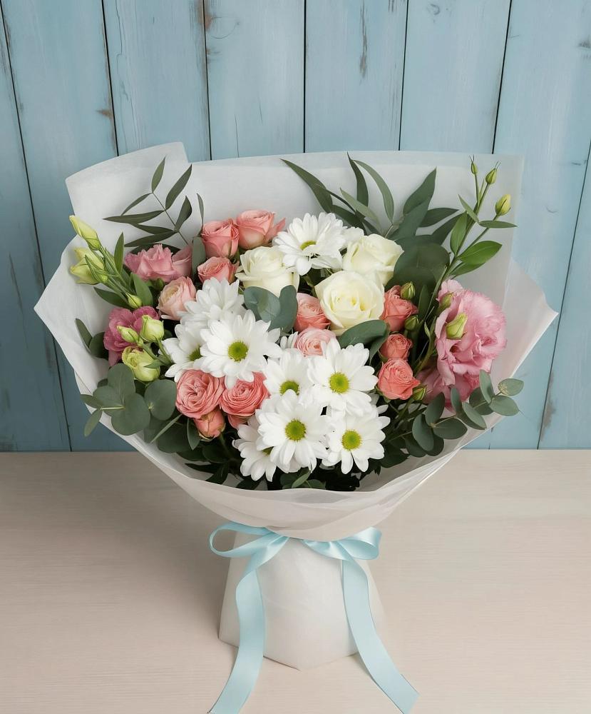 Букет цветов из: Розы, Лизиантусы и Хризантемы в Белогорске Кемеровской области