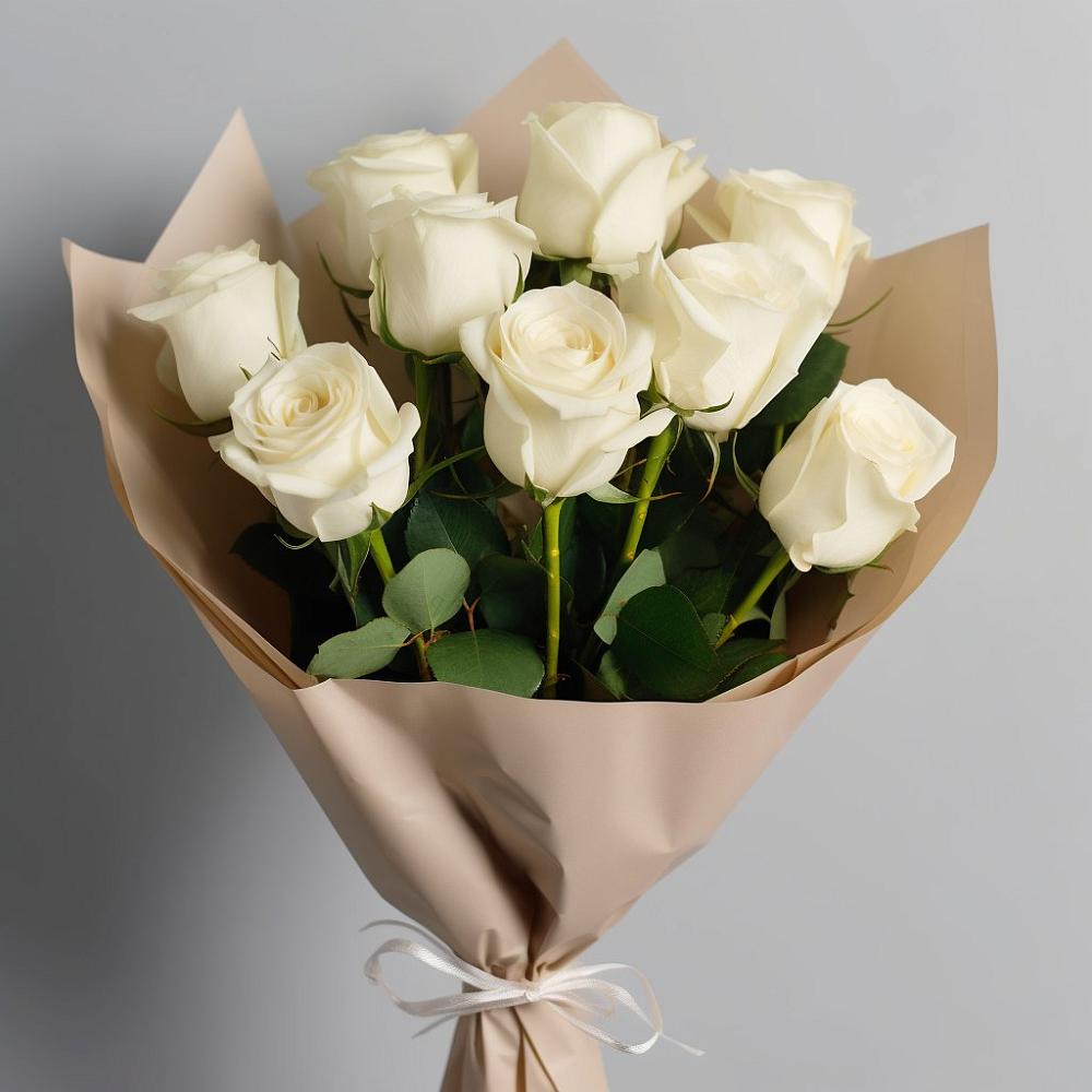 Букет 9 Белых роз Эдлесс Лав в Белогорске Кемеровской области