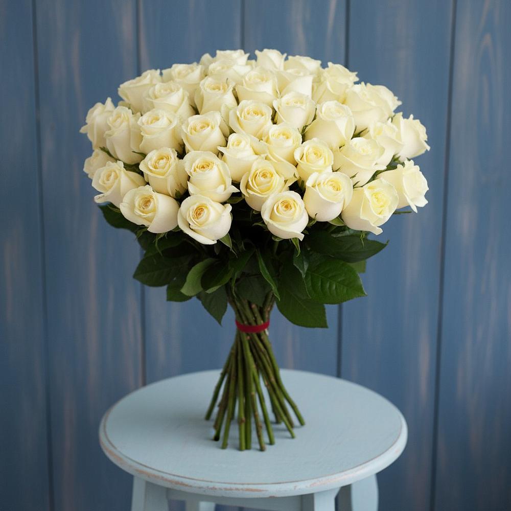 Букет 51 Белая роза Эдлесс Лав в Белогорске Кемеровской области
