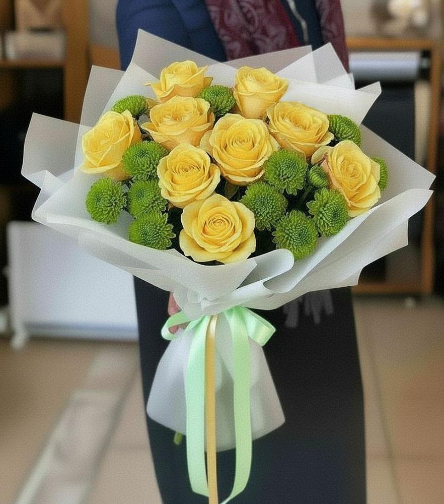 Букет цветов из: Хризантемы и Розы в Белогорске Кемеровской области