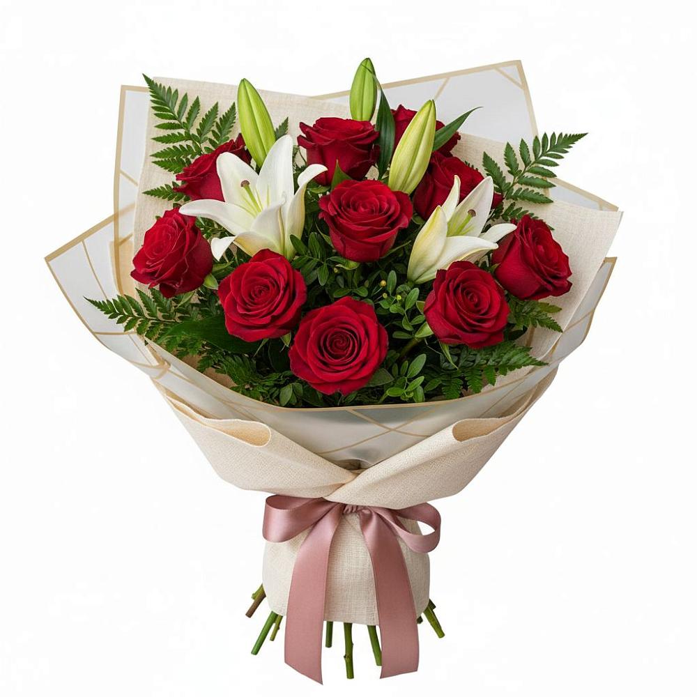 Букет цветов из: Лилии и Розы в Белогорске Кемеровской области