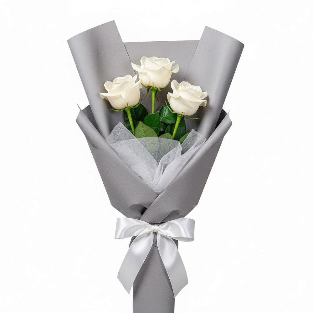 Букет 3 белые розы в Белогорске Кемеровской области