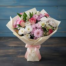 Букет цветов из:  Хризантемы, Альстромерии и Розы в Белогорске Кемеровской области
