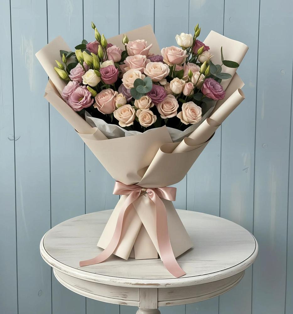 Букет цветов из: Розы и Лизиантусы в Белогорске Кемеровской области