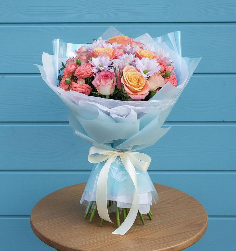 Букет цветов из: Хризантемы и Розы в Белогорске Кемеровской области