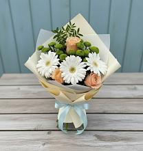 Букет цветов из:  Герберы, Розы и Хризантемы #REPLACE_PRED# Белогорске Кемеровской области