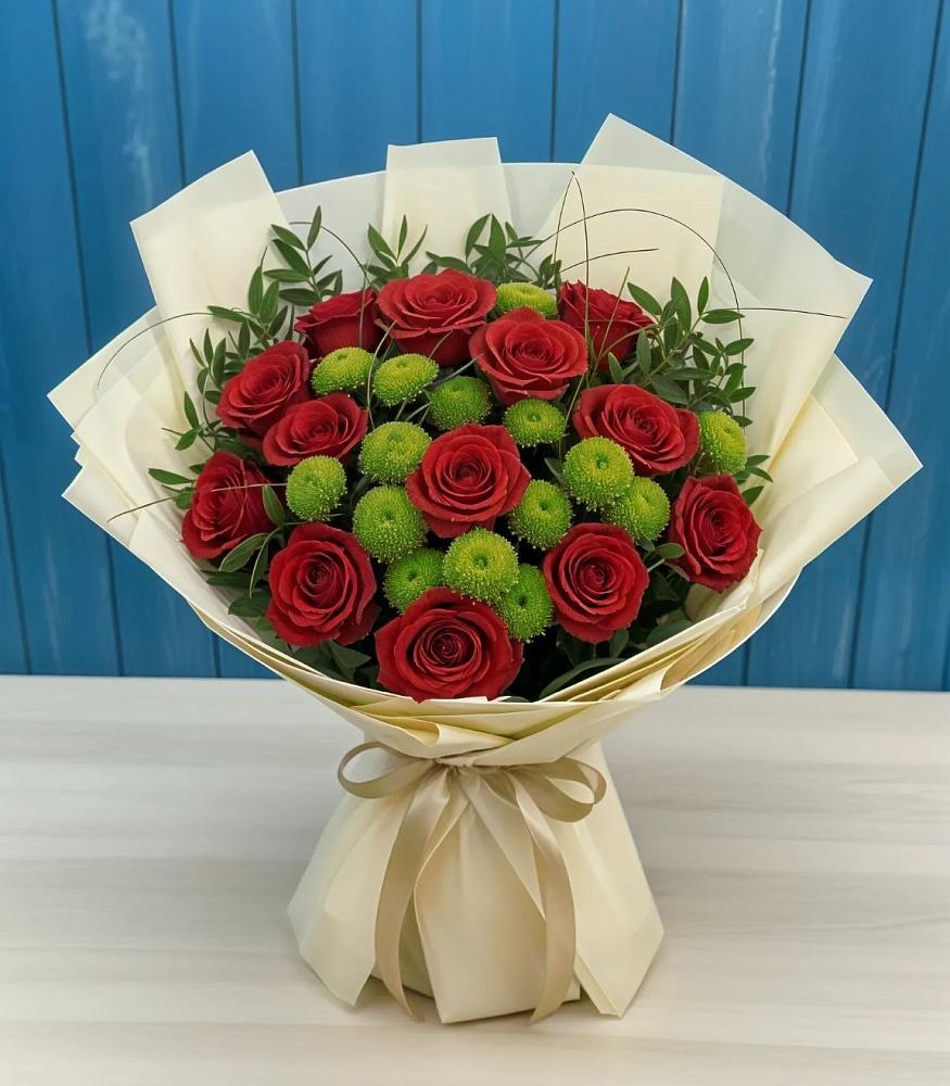 Букет цветов из: Розы и Хризантемы в Белогорске Кемеровской области