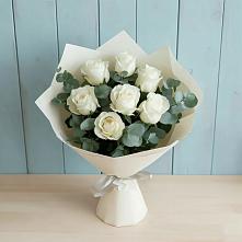 Букет Белые розы в Эвкалипте #REPLACE_PRED# Белогорске Кемеровской области
